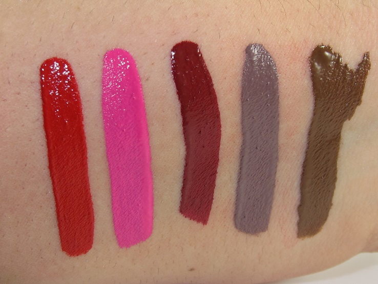 NYX Liquid Suede Cream Lipstick Vault Swatches (Kitten Heels, Pink Lust, Cherry Skies, Brooklyn Thorn, Downtown Beauty)